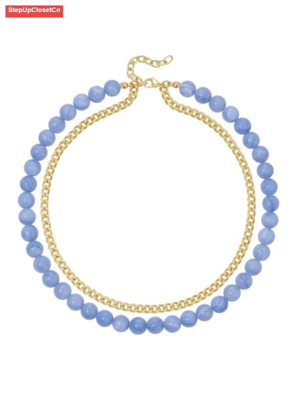Layered Natural Stone Beaded Necklace with 14K Gold Plated Cuban Chain, Trendy